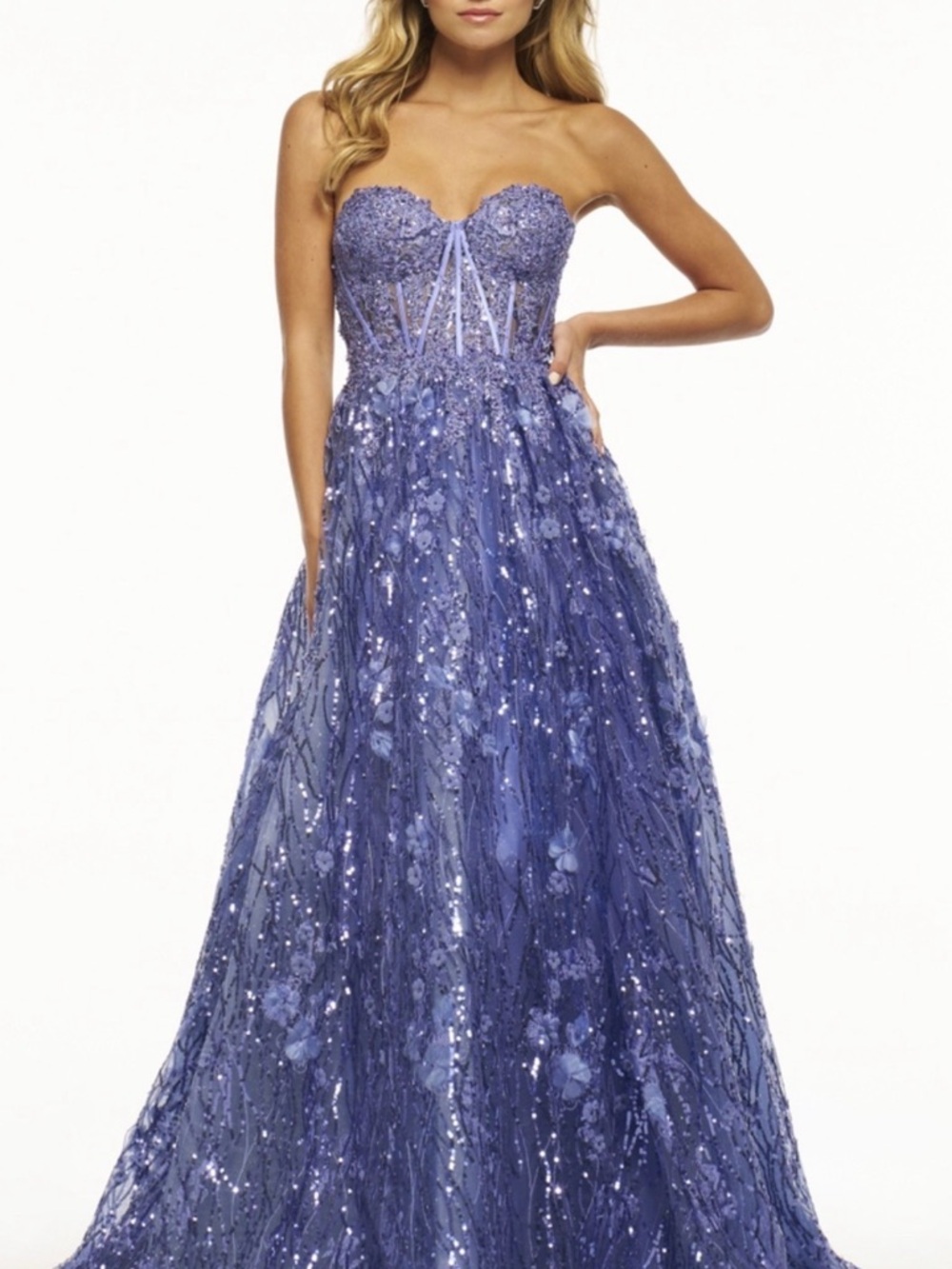 Sherri Hill Style #54305 Periwinkle Strapless Embellished Ball Gown